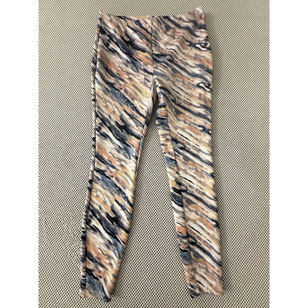 Tee Tahari Leggings Sz Small S Watercolor Print Pants Pull On Light Fleece Lined